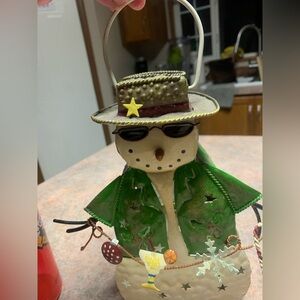 Metal Tropical Snowman Hanging Candle holder
